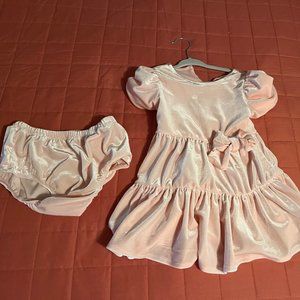Habitual 24 Months Tiered Velour Dress in Pink w/ Knickers